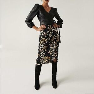 ba&sh Christo Midi Skirt in Leaf Print Sz 4